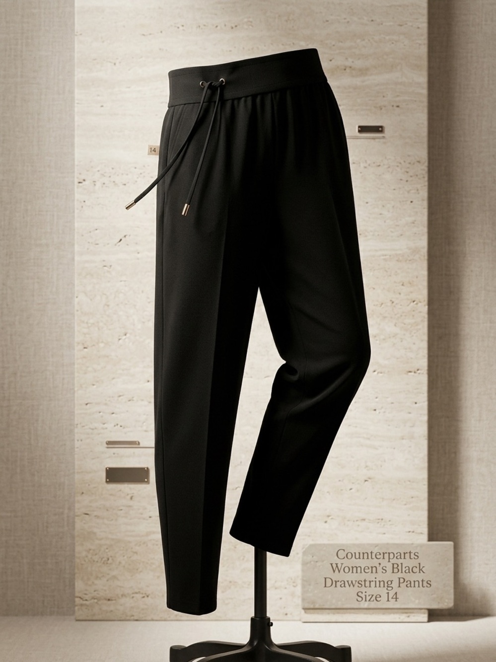 Counterparts Women's Black Drawstring Pants Size 14 Comfortable Casual Wear